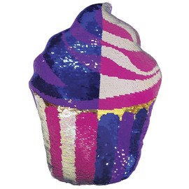 iscream Swirl Icing Cupcake 7" x 9" Reversible Sequin Soft Fleece Back Mini Pillow