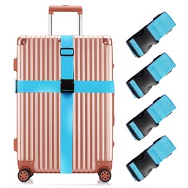 Luggage Straps Sets, 4 Pack Strap Suitcase Belts, 5 x 200 cm Heavy Duty Adjustable Luggage Belt, Straps with Buckle for Suitcases Baggage Security Belt(Blue)