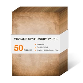 Vintage Old Aged Paper,Stationery 8.26 x 11.6,Antique Stationary Letter Writting Paper for Treasures Map Resume Invites Letters,Double Sided Printing,50 Sheets