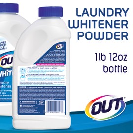 OUT White Brite Laundry Whitener Powder, Stain Remover Detergent Booster for Clothes, Removes Red Clay and Rust Stains on White Clothing and Uniforms, 1 Pound 12 Ounce