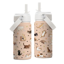 FAIVHSO Cat Lover Gifts, 16 oz Stainless Steel Insulated Water Bottle with Straw Lid, Cats Water Bottles for Cat Lovers, Cute Cat Tumbler for Travel Outdoor