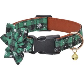 Collar de perro de Navidad, copo de nieve, clásico a cuadros, ajustable con bonitas flores y campanas