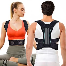 Corrector de postura para hombres y mujeres, cómodo soporte ajustable para la espalda, proporciona alivio del dolor para cuello, espalda, hombros, soporte de postura 76,2 - 132 cm de cintura, 38" - 50"waist Xl