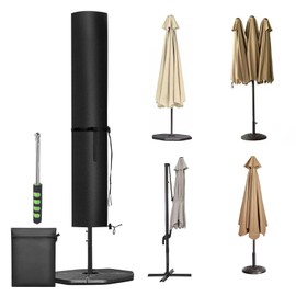 Aipwerer Parasol Protective Cover, Cover for 3 m Waterproof, Cantilever Parasol Cover with Pole, Winterproof, 420D Oxford Cover for Cantilever Parasol/Garden Umbrella/Balcony Umbrella (Black, 176 x 38