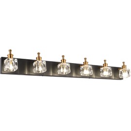 PRESDE Vanity Lights 6 Lights Modern Crystal Bathroom Lights Fixtures Over Mirror Black Bath Lighting (Exclude Bulb)