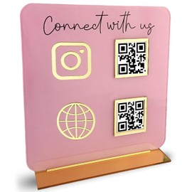 Skywin-QR Code Sign for Business, Social Media Cash App QR Code Sign Stand, Elegant Custom QR Code Sign, Display Holder for Home and Office Desk Decor, Payment Acrylic Sign Holders Stand (Pink)
