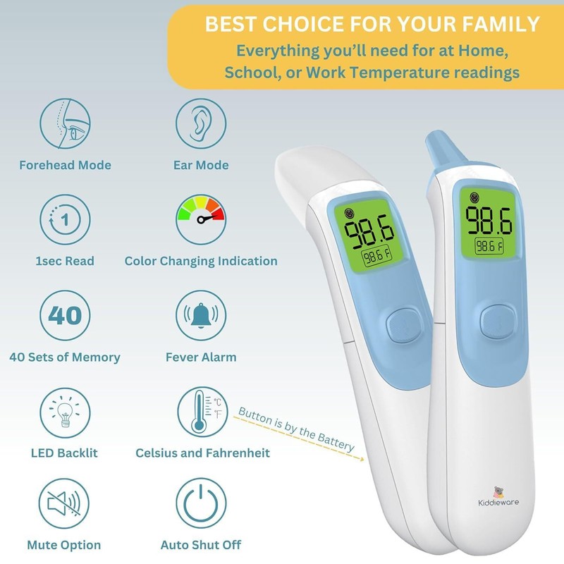 Kiddieware Ear and Forehead Baby Thermometer for Infants to Adults