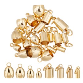 UNICRAFTALE Approximately 32 Pieces, 2 Types, 4 Sizes Stainless Steel End Parts, String Closure, Caulking End Beads, Crimp End, Connecting Parts Set, Golden, Cord End, Terminator, Rope Buckle, String Stopper, For Necklace Bracelets, Accessory Parts, Auxi