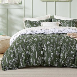 Bedsure Duvet Cover Queen Size - Reversible Dark Green Duvet Cover Set with Zipper Closure, Floral Bedding Comforter Cover, 3 Pieces, 1 Duvet Cover 90"x90" and 2 Pillow Shams 20"x26"