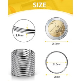 85 Pcs Key Ring Hoop, Caianwin 25mm Split Rings Round Metal Keyring Rings for Office Home Keys Organization, Keychains, DIY and Ornaments