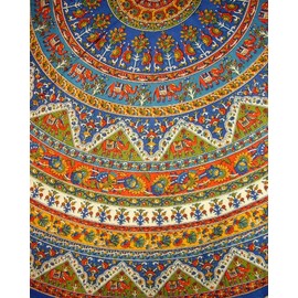 Indian Mandala Print Round Cotton Tablecloth 76" Blue