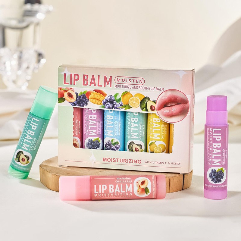 6 Pack Fruit Lip Balm Set, Moisturizing Lip Balm Sticks