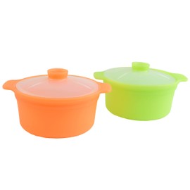 Set of 2, Microwave Silicone Steamer Pot with Handle & Lid – 600ml Nonstick Kitchen Container for Steaming Eggs, Veggies, Porridge & Leftovers, Dishwasher & Oven Safe, Easy Clean, Made in Korea