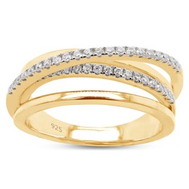 SAVEARTH DIAMONDS 1/4 cttw Round Cut Lab Created Moissanite Diamond Crossover Statement Ring Wedding Bands for Women In 14K Yellow Gold Over Sterling Silver (G-H Color,VVS1 Clarity,0.25 Cttw)-9.5