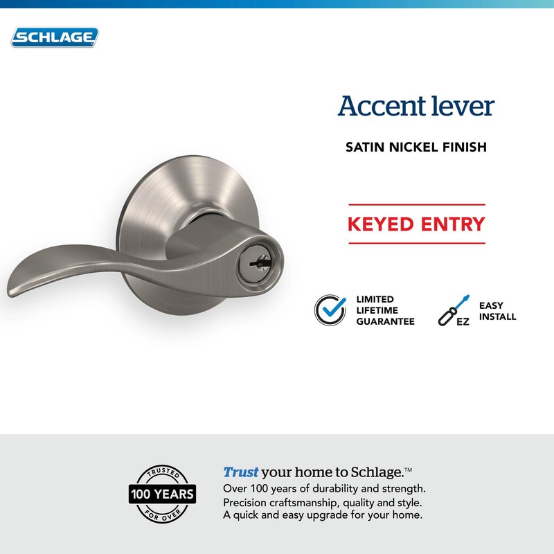 Schlage F51A ACC 619 Accent Door Lever, Keyed Entry Lock,