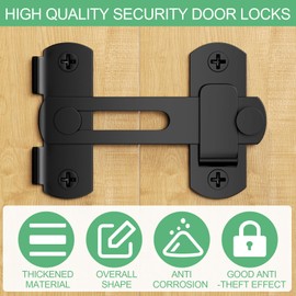 Rseuphiee Pack of 2 Door Bolts, Door Bolt Stainless Steel, Small Sliding Door Lock, Flip Slide Latch, Security Door Bolt with 8 Screws, for Gate, Window, Cabinet, Wine Cabinet