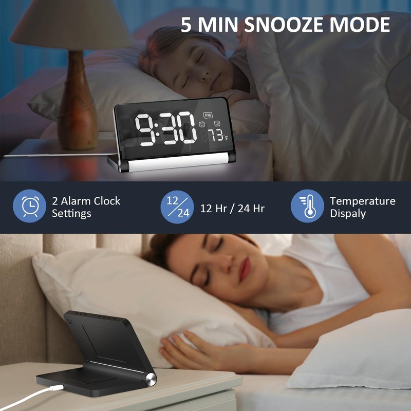SURPN Digital Alarm Clock for Bedroom, 3-Colour Night Light, Large