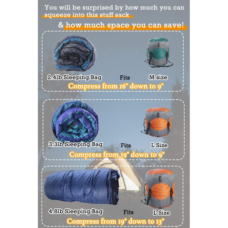 Frelaxy Compression Sack, Ultralight Sleeping Bag Stuff Sack, 40% More