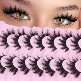 Wispy Russian Eyelashes Spiky Cat Eye Lashes Manga False Lash Strips Anime Fake Eyelashes Fairy Natural Eye Lash Pack 7 Pairs CC Curl Volume Eyelash Strips by Mavphnee