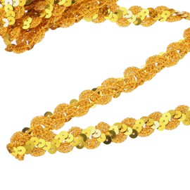 sourcing map 11 Yard Sequins Trim Ribbon 0.6 Inch Sequin Gimp Braid Trim Spangle Flat Sequins Paillette Fabric Flat Trims Strips for Crafts Sewing Clothes Home Party Decoration, Yellow Gold