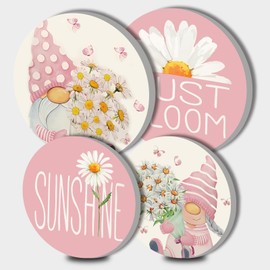Pink Sunshine Daisy Decor Electric Stove Burner Covers，4 Pcs Spring Decor Round Stove Burner Covers，8 Inches and 10 Inches，Gas Stove Burner Cover,Metal Cooktop Flowers Decorative,Kitchen Decor