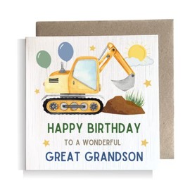Second Ave Great Grandson Birthday Children's Kids Baby Digger Square Card For Boy Birthday