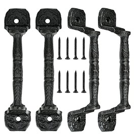 INIRET Sliding barn Door Handlesï¼4 Packs 5.51"Cast Iron Handles,Black Vintage Metal Gate Pull Handle Fence Handle Antique Long Cabinet Handles for Outdoor,Garage,Closet,Interior,Drawer