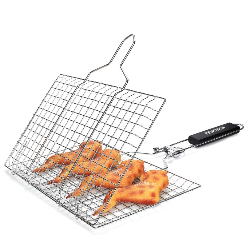 penobon Fish Grilling Basket, Folding Portable Stainless Steel Bbq Grill
