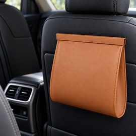Magnetic Car Trash Bag for Interior Waste Storage – PU Leather Hanging Organizer with Easy-Open Closure for Car Seats, Black or Brown