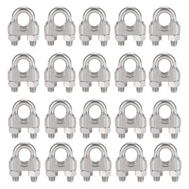 duoyif Wire Rope Clamp 4 mm Pack of 20 Rope Clamp, Wire Rope Clamp Made of 304 Stainless Steel, Bow Clamps, Rope Clamp for Wire Ropes, Steel Ropes, Steel Cable Diameter 4 mm (Silver, M4)