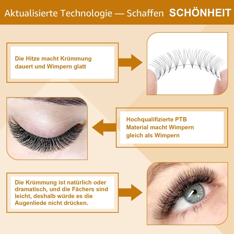 B&Q Ready-to-Use Eyelashes, Fans, 3D-D-0.10-11, Pointed Base Eyelash Extensions, 3D,