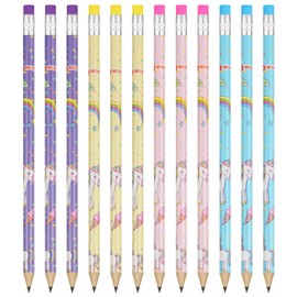 Vicloon Children's Pencil with Eraser, Pack of 12 Graphite Pencil Cylinder, HB Pencils, Unicorn Pencil, Wooden Pencils for Children, Party, Classroom, Reward, Party Bags