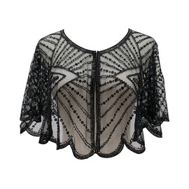 Specell 1920s Gatsby Handmade Shawl 20s Shawl Flapper Cape Bridal Shawls Sequin Beaded Shawls And Wraps Bolero Flapper Cover Up For Evening Dresses Wedding Party Etc. - Black