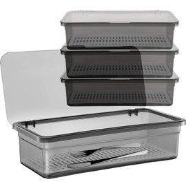 SUNSHNO 4PCS Flatware Tray with Lid and Drainer, Tableware Utensil and Cutlery Drawer Organizer with Lid Covered Silverware Tray to Keeps Your Cutlery Organized and Protected