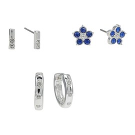 Alex and Ani Crystal Flower Earring Set,Shiny Silver,Blue, Earrings
