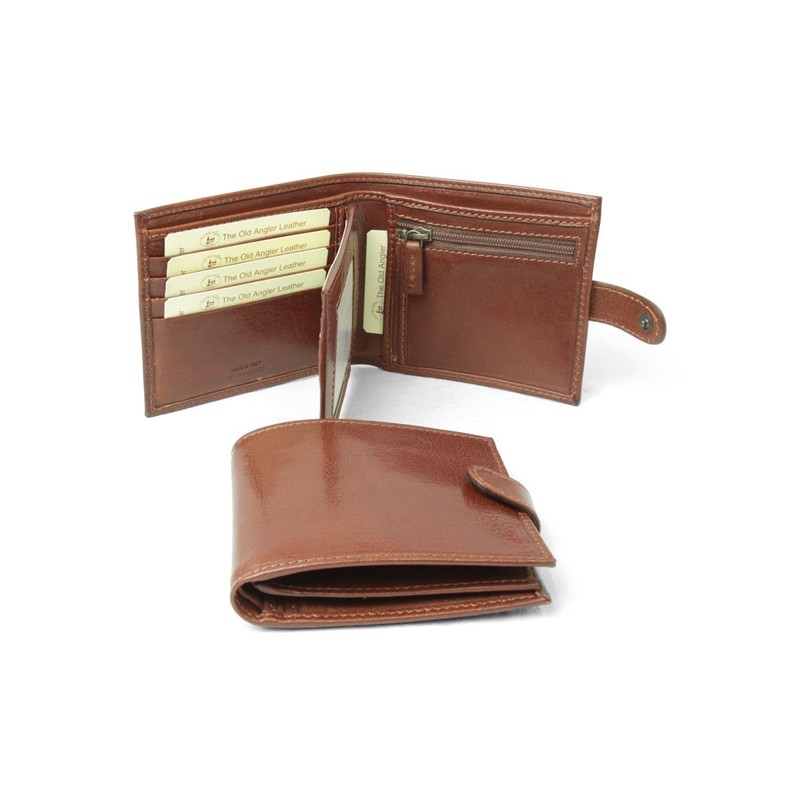 Old Angler Leather Wallet with Press Stud Closure, Made in