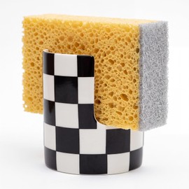 Kitchen Sink Sponge Holder, Checkered Dish Sponge Rack Ceramic Brush Holder Farmhouse Kitchen Drying Organizer, Rack for Brush, Scrubbers, Bathroom, Sink