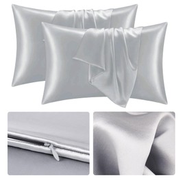 2PCS Mulberry Silk Pillowcase for Hair and Skin Health Soft Smooth Grade 6A Premium Antibacterial Anti-Mite Silk Pillowcase with Envelope Closure Gifts for Women Men Beauty Sleep 50x75 cm (Gray)