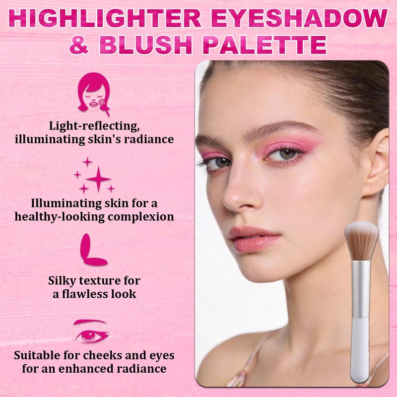 4-In-1 Eye & Cheek Palette, Blush Highlighter with 1 PCS