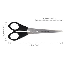 Westcott Lefty Scissors - 6” Black Plastic Handle, Extra-Sharp Stainless Steel Blade - Paper, Household & Craft Scissors