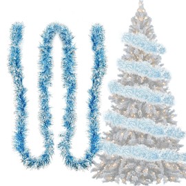 Tinsel Christmas Tree Turquoise & White 4 x 3 m Garland Christmas Tinsel Diameter 9 cm, Shiny Christmas Garlands Fir Garland Christmas Tree Decoration Turquoise Christmas Decoration Garland