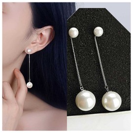 Inilbran Boho Pearl Drop Earrings Silver Long Tassel Pearl Earrings Vintage Pearl Dangle Earrings Minimalist Pearl Studs Earrings Jewelry for Women and Girls