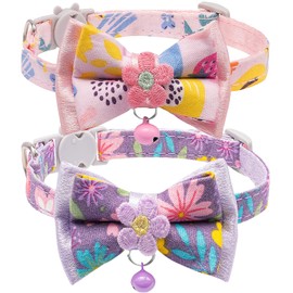 Cat Collars,HYQHYX Floral Bow Collar with Bell, Removable Cat Collar with Tie, Cute cat Collar for Cats and Puppies