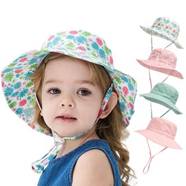 YANWANG Baby Kids Adjustable Bucket Sun Hat, UPF 50+ Sun Protection Beach Cap for Toddler Boys Girls(Little Daisy,1-3Years)