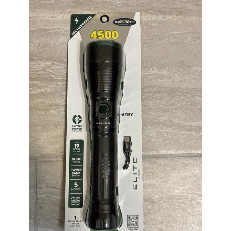 Police Security Skylar 4500-Lumen LED Flashlight with Rechargeable Batteries …