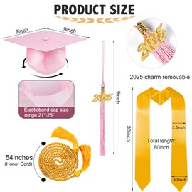 Mukum Matte Graduation Cap and Gown Set with Tassel 2025 Charm Honor Cord Graduation Stoles for High School College Bachelor Bright Pink-48