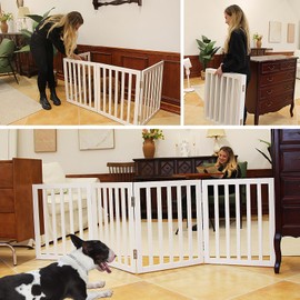SFJC Freestanding Indoor Dog Fence for The House, Doorways, Hallways,or Stairs, Foldable Wooden White Dog Gate,Expandable Pet Gate 24" Height 6 Panels