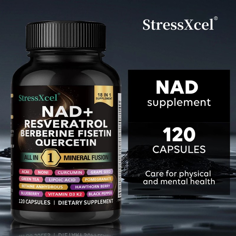 NAD+ Supplement with Resveratrol & Quercetin, Vegan, 120 Softgels, Supports