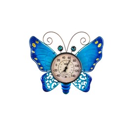 Evergreen Butterfly Outdoor Wall Thermometer, Blue