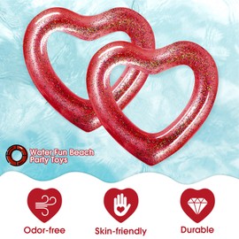 2 Pcs Heart Pool Floats Inflatable Swim Rings, 47.3 x 39.4 Inch Bachelorette Floaties Heart Shaped Swimming Loungers Tube for Adults Summer Water Ring,Fun Beach Party Decorations(Red)